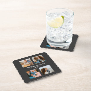 Personalised family 4 photo collage template paper coaster