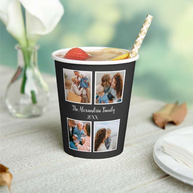 Personalised family 4 photo collage template paper cups (Insitu)