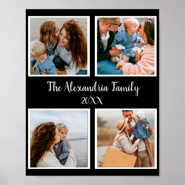 Personalised family 4 photo collage template poster (Front)