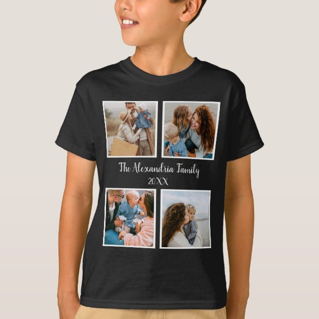 Personalised family 4 photo collage template T-Shirt (Front)