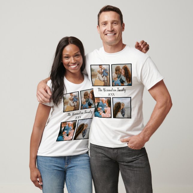 Personalised family 4 photo collage template T-Shirt (Unisex)