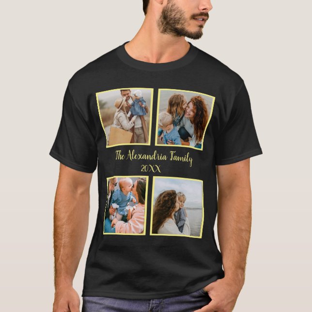 Personalised family 4 photo collage template T-Shirt (Front)
