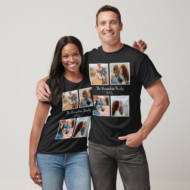 Personalised family 4 photo collage template T-Shirt (Unisex)