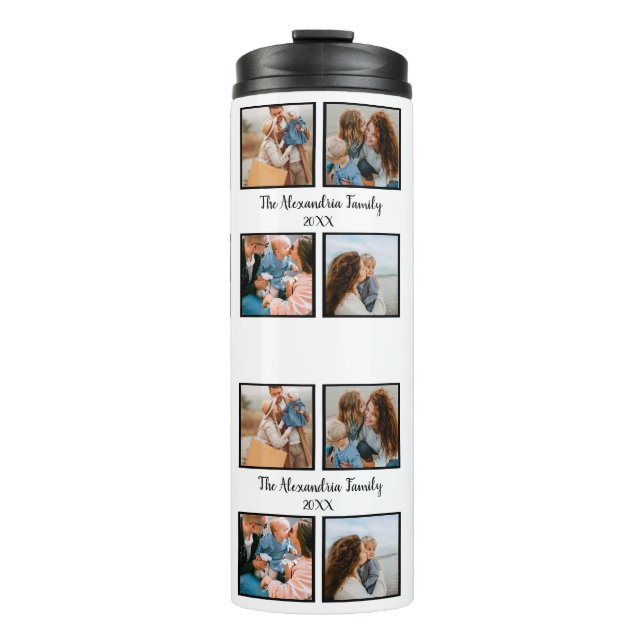 Personalised family 4 photo collage template thermal tumbler (Front)