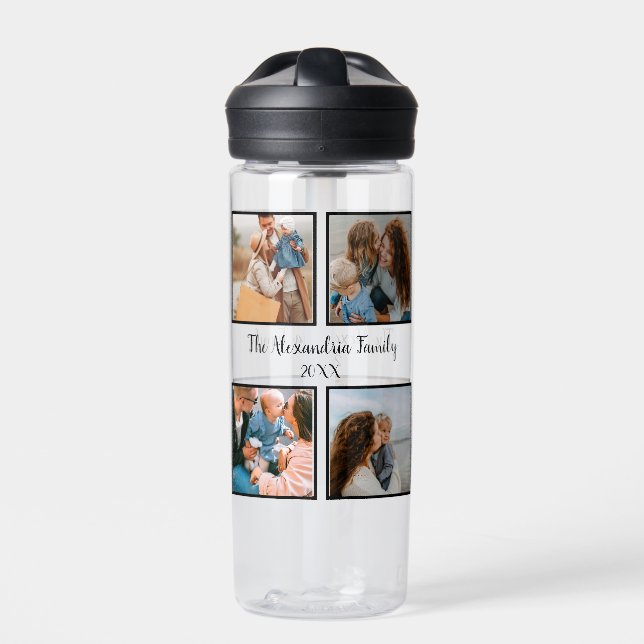 Personalised family 4 photo collage template water bottle (Front)