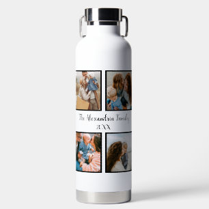 Personalised family 4 photo collage template water bottle