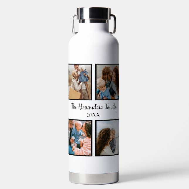 Personalised family 4 photo collage template water bottle (Front)