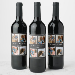Personalised family 4 photo collage template wine label