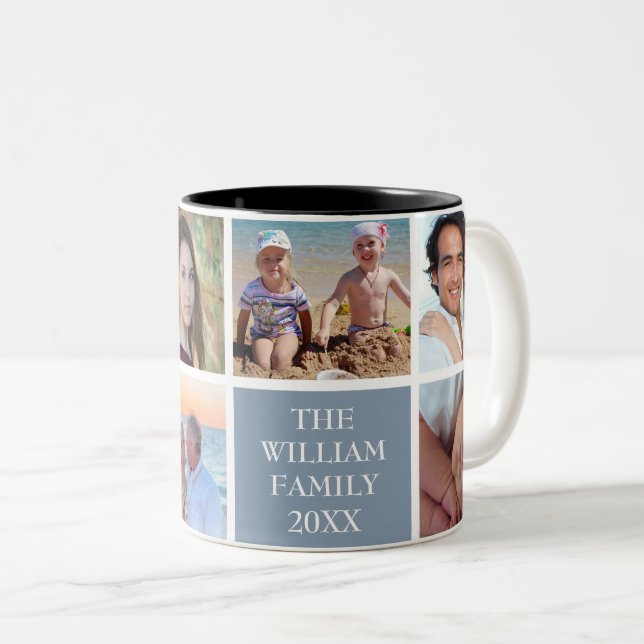 Personalised Family 6 Photo Collage Dusty Blue Two-Tone Coffee Mug (Front Right)