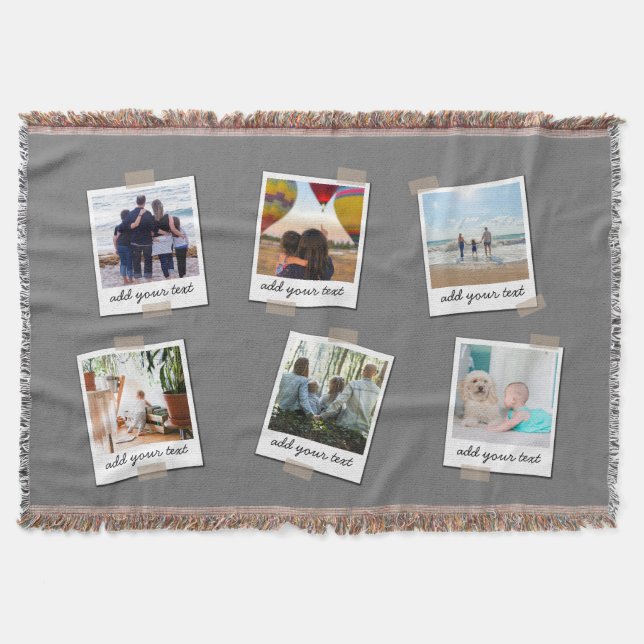 Personalised Family 6 Photo Custom Collage Throw Blanket (Front)