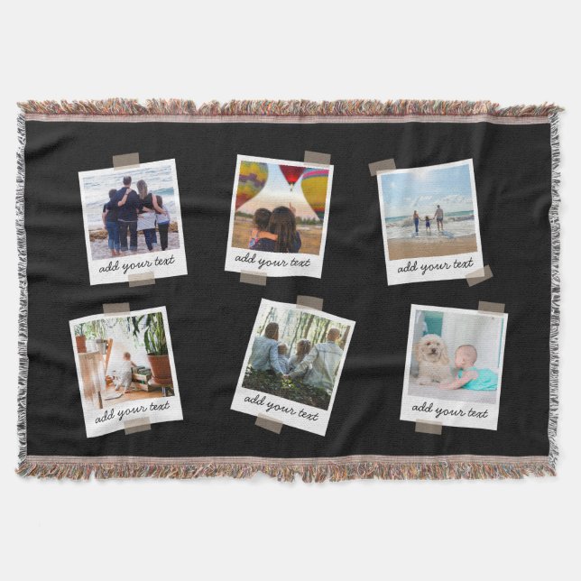 Personalised Family 6 Photo Custom Collage Throw Blanket (Front)