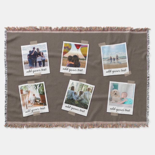 Personalised Family 6 Photo Custom Collage Throw Blanket (Front)