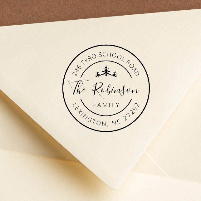 Personalised Family Address Round Pine Tree Rubber Stamp (Personalised Family Address Round Pine Tree Rubber Stamp for Modern Wedding Invites Card Envelope)
