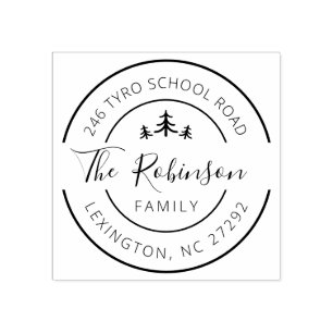 Personalised Family Address Round Pine Tree Rubber Stamp