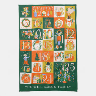 Personalised Family Advent Calendar Christmas Art  Tea Towel