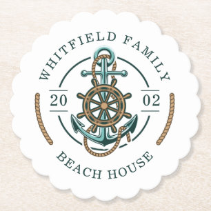 Personalised Family Beach House Custom Nautical Paper Coaster
