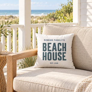 Personalised Family Beach House Established Year Cushion