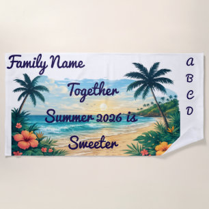Personalised Family Beach Towel Tropical Sunset