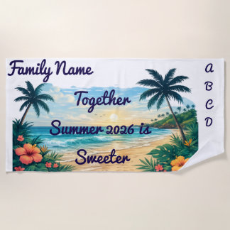 Personalised Family Beach Towel | Tropical Sunset