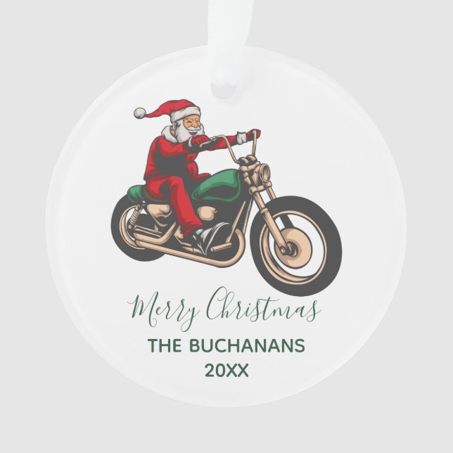 Personalised Family Biker Santa Christmas Ornament (Front)