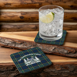 Personalised Family Cabin Plaid Coaster