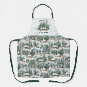 Personalised Family Cabin Winter Pine Forest Apron