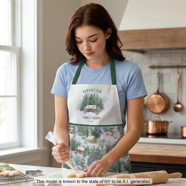 Personalised Family Cabin Winter Pine Forest Apron (Creator Uploaded)