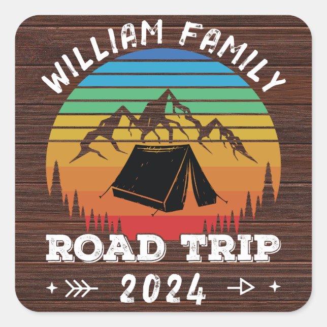 Personalised Family Camping Adventure Road Trip Square Sticker (Front)