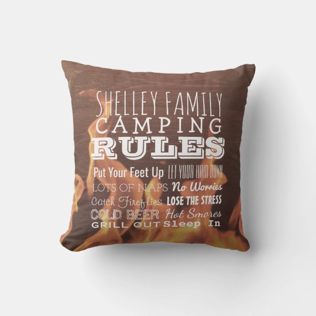 Personalised Family Camping Rules Rustic Outdoor Outdoor Cushion (Front)