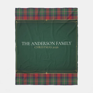 Personalised Family Christmas 2026 Emerald Tartan Fleece Blanket