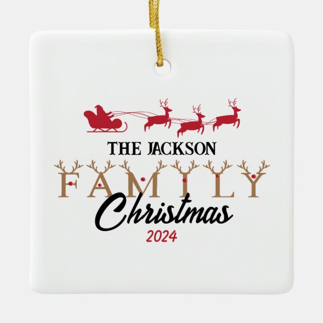 Personalised Family Christmas  Ceramic Ornament (Front)