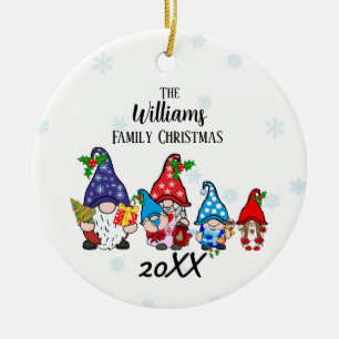 Personalised Family Christmas Gnomes boy baby Ceramic Tree Decoration