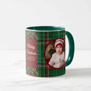 Personalised Family Christmas Green Plaid Mug