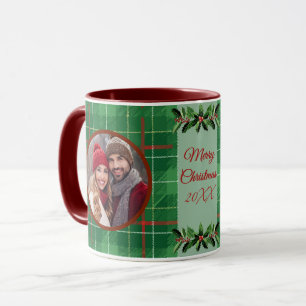 Personalised Family Christmas Green Plaid Mug