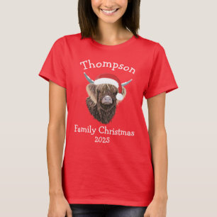 Personalised Family Christmas Highland Cow T-Shirt