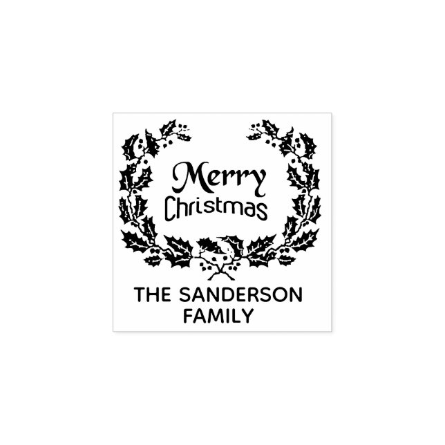 Personalised Family Christmas Holly Wreath Rubber Stamp (Imprint)