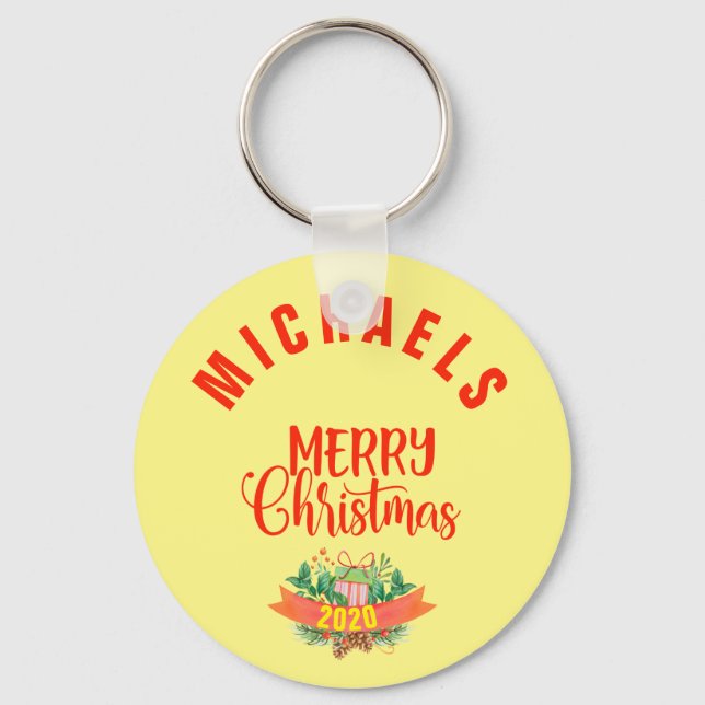 Personalised Family Christmas Keychain, X-mas Key Ring (Front)