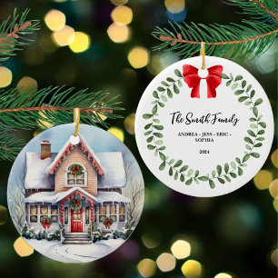 Personalised Family Christmas Ornament, 2-Sided Ceramic Tree Decoration