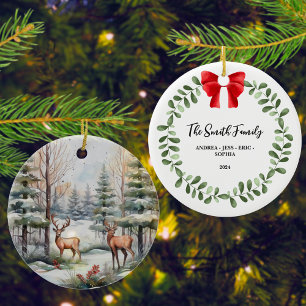 Personalised Family Christmas Ornament, 2 Sided Ceramic Tree Decoration