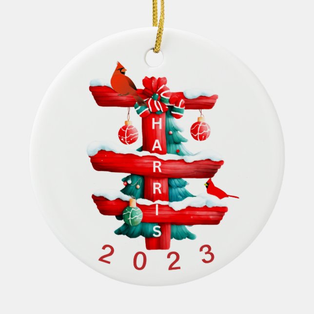 Personalised Family Christmas Ornament,  Ceramic Tree Decoration (Front)