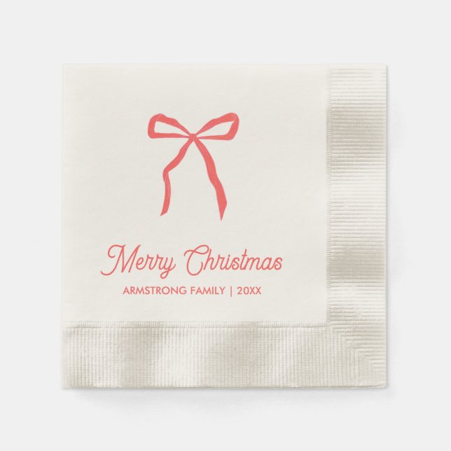 Personalised Family Christmas Party Red Bow Napkin (Front)