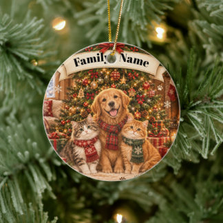 Personalised Family Christmas Pet Cat Dog Ceramic Tree Decoration
