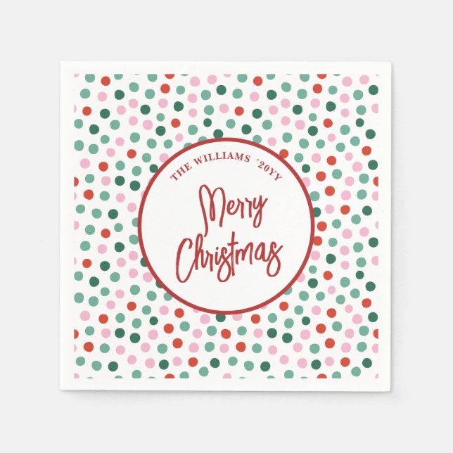 Personalised Family Christmas Polka Dots Napkin (Front)