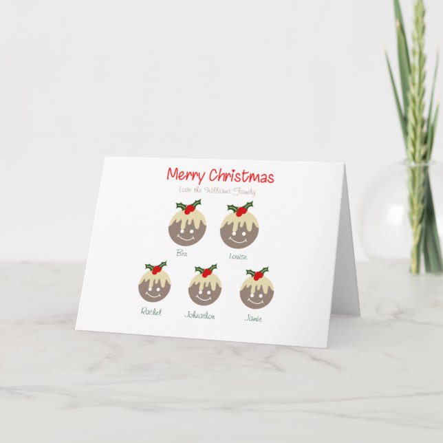 Personalised Family Christmas Pudding Card (Front)