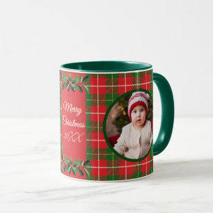 Personalised Family Christmas Red, Green Plaid Mug