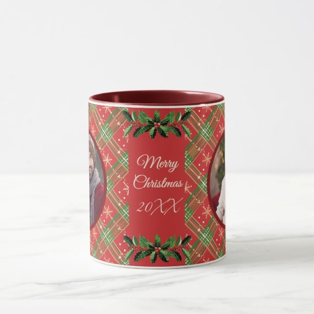 Personalised Family Christmas Red Plaid Mug (Center)
