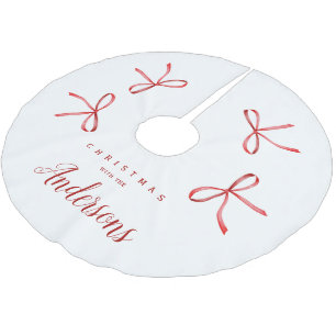 Personalised Family Christmas - red ribbon Brushed Polyester Tree Skirt