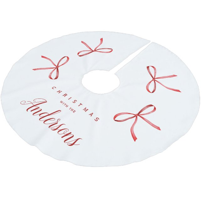 Personalised Family Christmas - red ribbon Brushed Polyester Tree Skirt (Angled)
