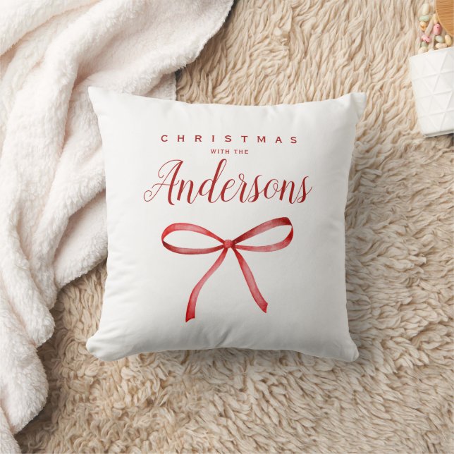 Personalised Family Christmas - red ribbon Cushion (Blanket)