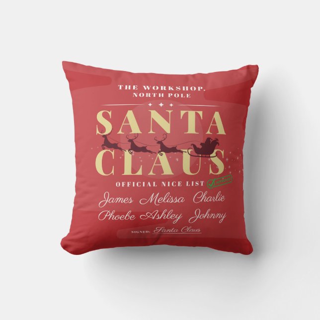 Personalised Family Christmas Santa's Nice List Cushion (Front)
